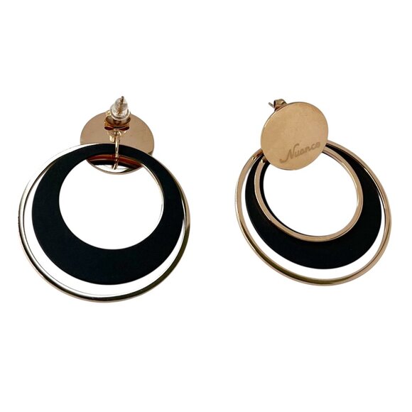 Elegant Gold & Black Hoop Earrings Statement Fashion Jewelry Unique Chic Trendy - Picture 4 of 5